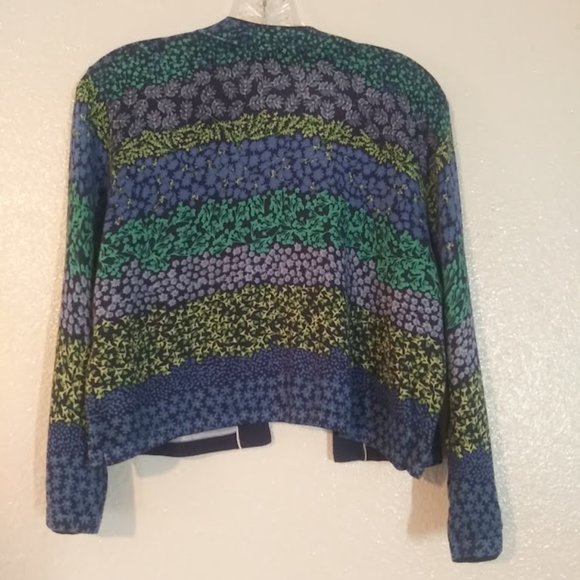 Isaac Mizrahi Live women's size M blue multicolored print open cardigan sweater - Picture 4 of 13